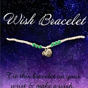 Wish Bracelet with Green Beads and Silver Apple Charm